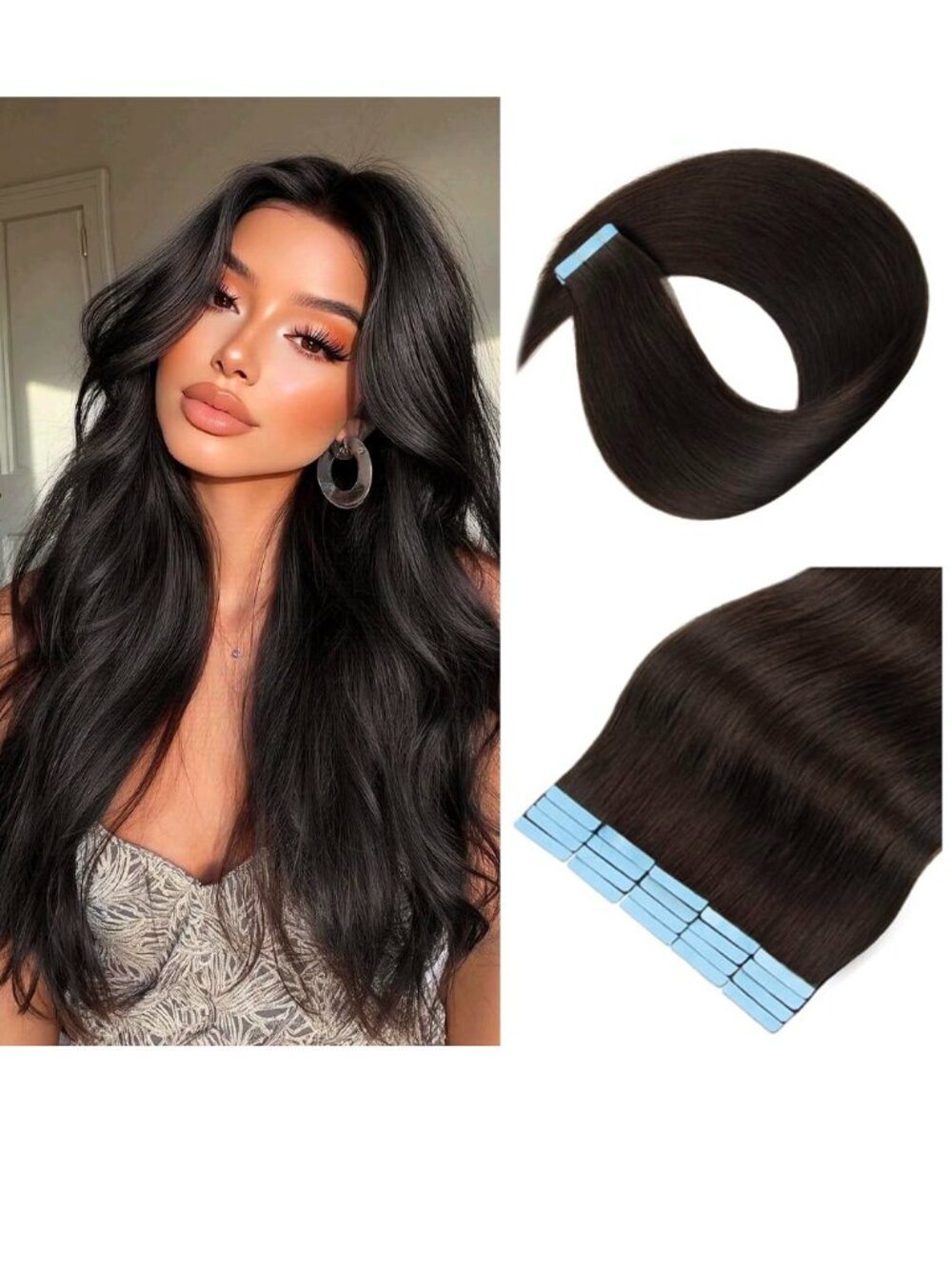 NEW Remy Human Hair 18" 1B Natural Straight Tape In Extensions Seamless 50g 20pc